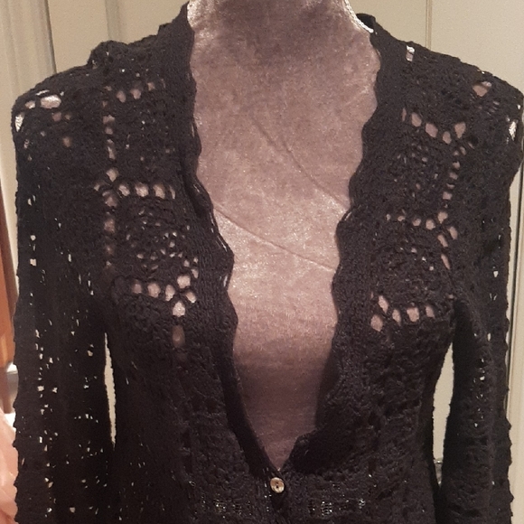 J. Jill Black🖤Crochet Sweater/Cardigan Size XS Lots of Stretch - Picture 2 of 8